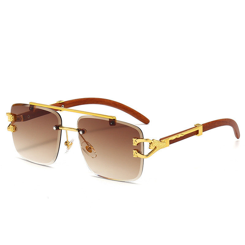 Vintage Women's Men's Wood Grain Leopard Head Sunglasses