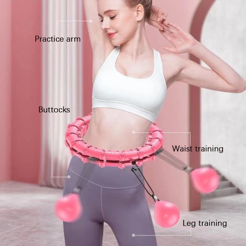 Smart Weighted Hula Ring Hoops, Hula Circle 24 Detachable Fitness Ring with 360 Degree Auto-Spinning Ball Massage, Gymnastics, Adult Fitness for Weight Loss